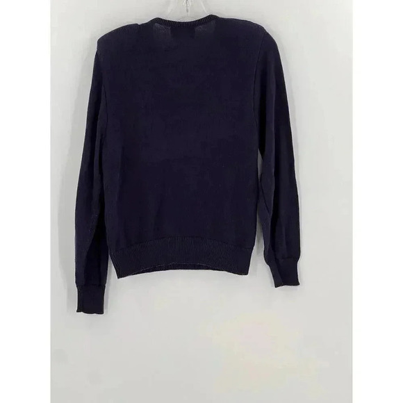 VINTAGE HERMAN GEIST EMBORIDERED PLAID CASTLE COTTON NAVY BLUE SWEATER MEDIUM - Picture 2 of 8